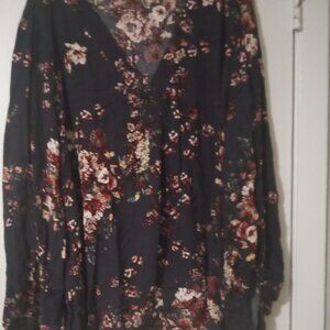 Oddy women's top 2XL multicolor flral long sleeve whimsicalgoth workwear funtime